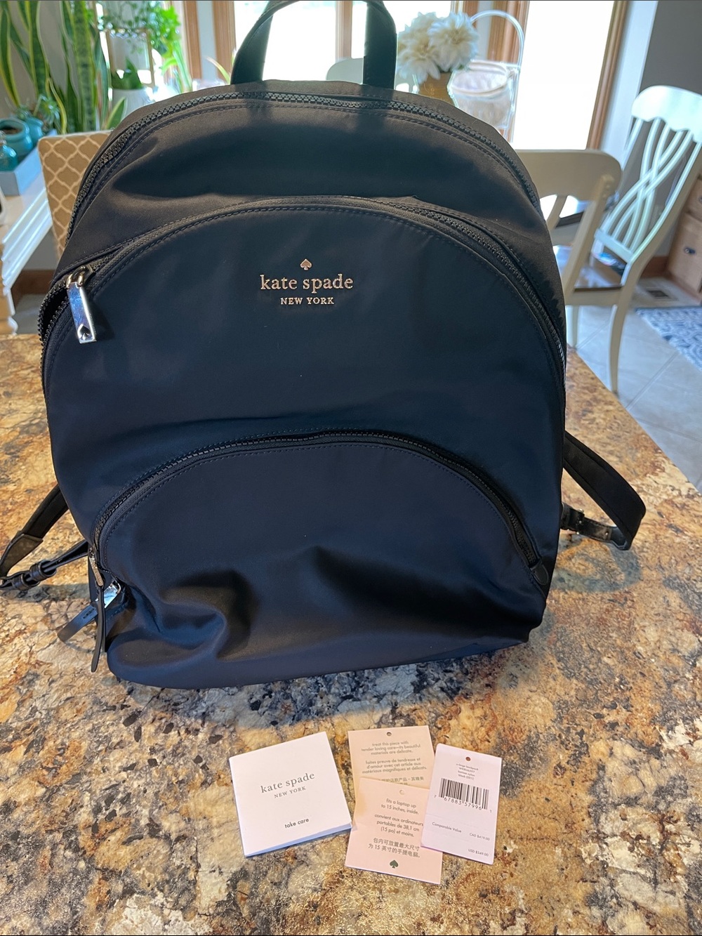 Kate Spade ♠️ x-large black nylon backpack - black- fits 15 in laptop